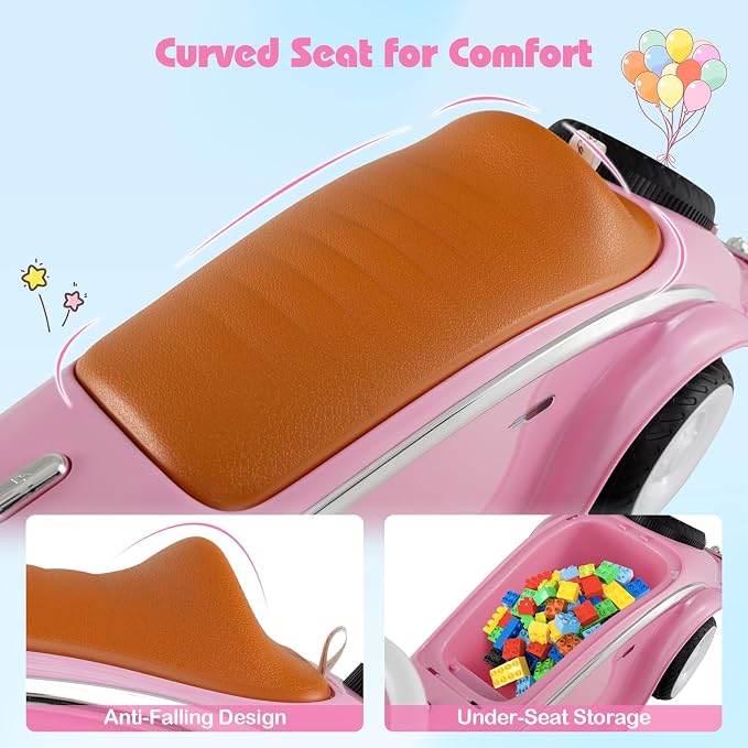 Costzon Toddler Ride On Toy, Classic Foot to Floor Sliding Car w/Steering Wheel, Horn, Headlights & Under Seat Storage, Kids Push Ride-Ons, Retro Baby Ride On Toys for Boys Girls 19-36 Months (Pink)