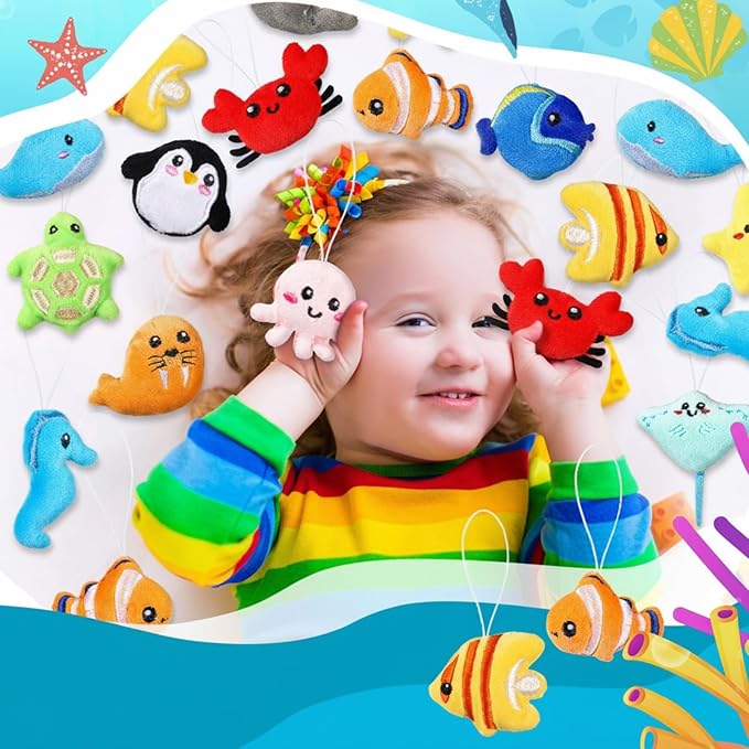 Libima 150 Pcs Mini Stuffed Animals Sea Animal Fruit Plush Keychain Set for Carnival Birthday Classroom Prizes Decoration for Clothes (Sea Life)