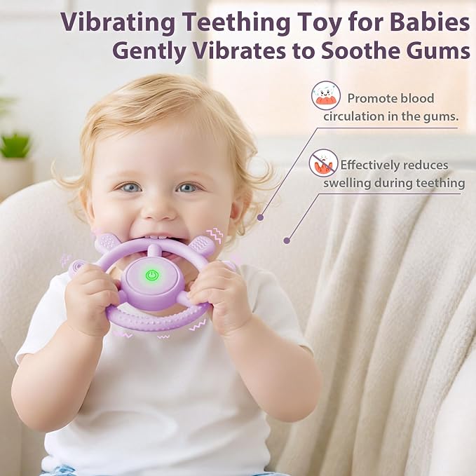 Vibrating Teether for Baby, Sensory Chew Toys for Autistic Children & Teething Toys for Babies 6-18 Months, USB Chargeable & 3X Vibration Settings. Toddler Travel Essential, Autism Sensory Products
