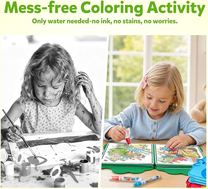 Coogam 3Pcs Water Coloring Book for 3 4 5 Year Old Toddler Kids | Reusable Magic Water Doodle Book with Water Pens, Mess-Free Pianting Book,Portable Educational Doodle Drawing Kits Gift Toy