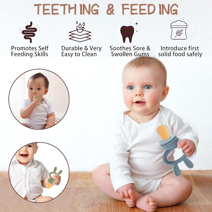 Baby Breastmilk Popsicle Molds & Babies Fruit Feeder (3 Pack), Infant Food Freezer Tray Storage Containers, Silicone Teething Pacifier Feeder and Teether for Babies,Baby Feeders - Blue