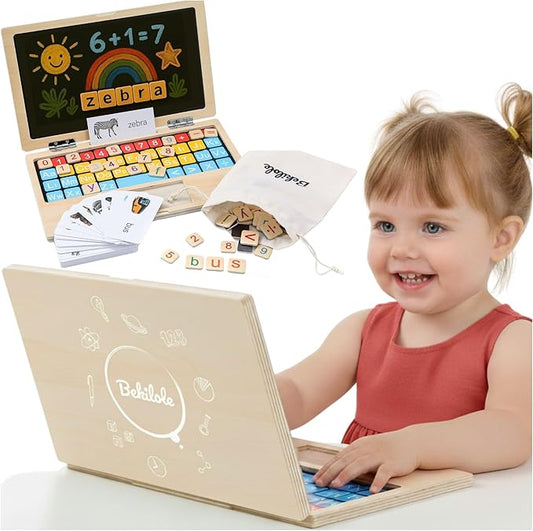 Montessori Toys 11.8" Laptop Preschool Learning Activities 3 Year Old Boy Gift, Pretend Play Toddlers Birthday Gift ,Learning and Educational Toys for 3 4 5 6 7 8 Year Old Kids