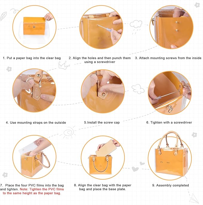 tusoo Clear TPU DIY Tote Bag Handbag Making Kit Handmade Gift Bags for Women, Handbag Tool Set Birthday Holiday Bag Making Kit (Clear-A)