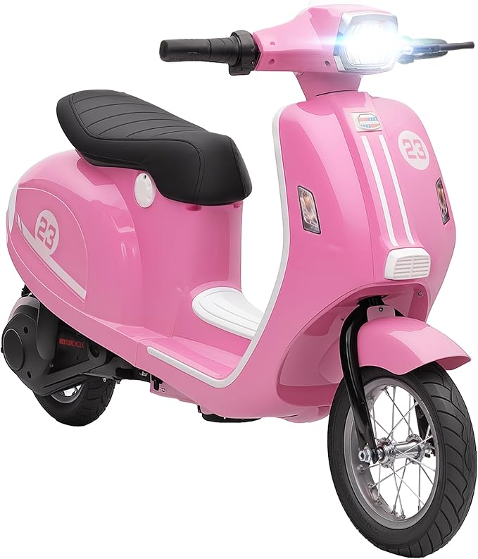 Qaba 24V Kids Motorcycle, Electric Motorcycle with 250W Motor, 3.7-9.9 mph, 7AH Batteries, 12" Inflatable Tires and Rear Suspension, Battery Powered Ride On Toy with LED Lights for 8-12 Years, Pink
