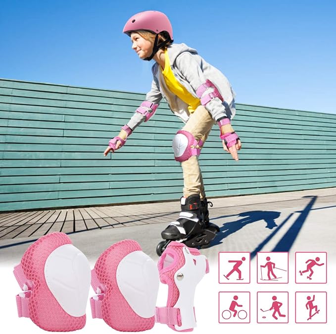 WayEee Kids Bike Helmet Set Skateboard Knee Pads, Helmet Pad Set Protective Gear Set Adjustable for Girls Kids 3-14 Helmet Elbow Pads Wrist Guards for Sport Cycling Bike Roller Skating Scooter
