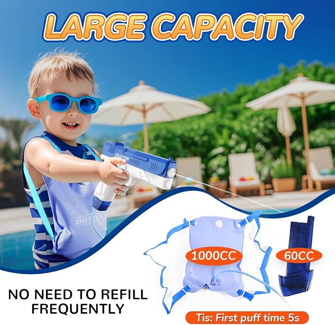 Electric Water Guns for Kids and Adults - Automatic Power Water Pistol with 1000ml Large & 25-33FT Long Range Squirt Guns for Pool Beach Party Outdoor Summer Toys Gift for Boys Girls (2 Pack)