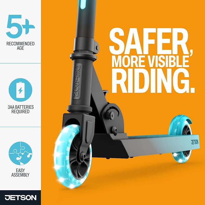 Jetson Juno 2-Wheel Light-Up Kick Scooter, Portable Folding Scooter for Kids with Light-Up 4-Inch Wheels, Adjustable Handlebar Height, Ages 5+