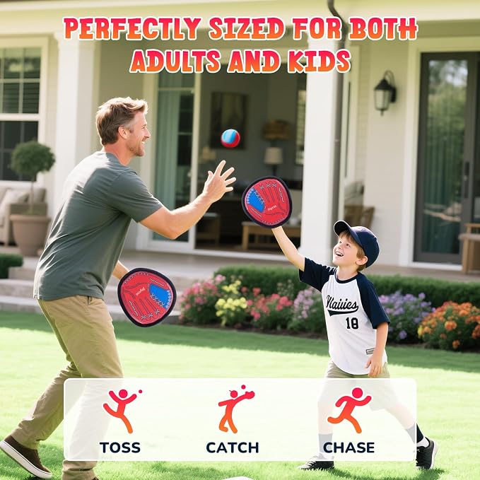 JoyCat Toss and Catch Ball Game, 2 Adult & 2 Kids Paddles Sticky Ball Set, Family Outdoor Catch Game for Beach, Backyard & Pool, Birthday Gifts for Boys Girls Ages 3+