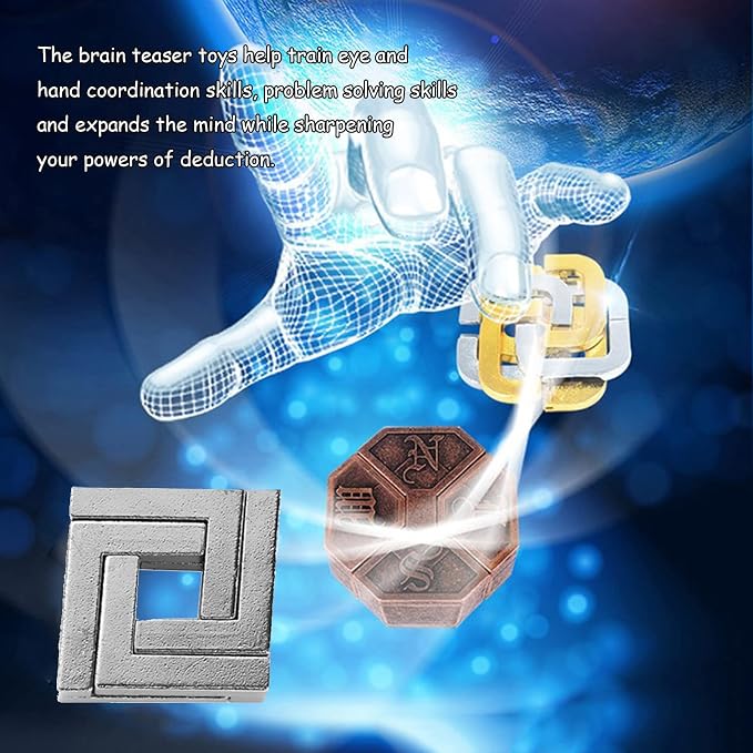 RoseFlower 28 pcs IQ Test Puzzle Metal Wire Puzzles Mind Game Educational Toys High Difficulty Brain Teaser Puzzle Toy for Kids and Adults - Explore Creativity and Problem Solving. Gift Desk Puzzles