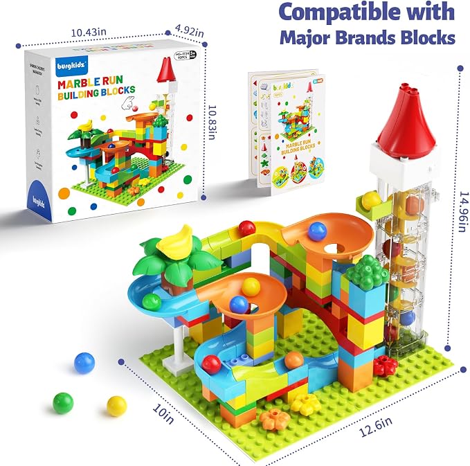 Marble Run Toy Motorized Elevator Marble Maze Kit with Perpetual Motion Machine, Building Block Educational Construction Game Playset STEM Learning Hand Eye Coordination Training Unlimited DIY