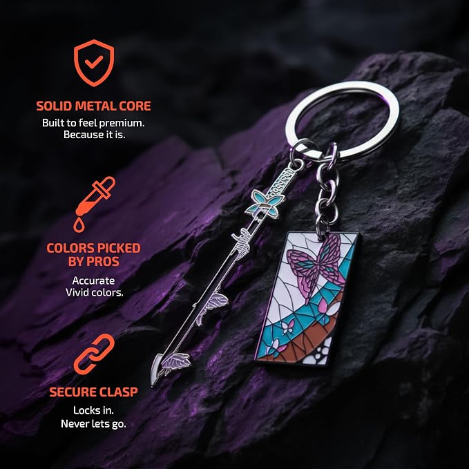 Demon Slayer Keychain, Anime Keychain with Sword & Charm Plate, Demon Slayer Merch & Gifts