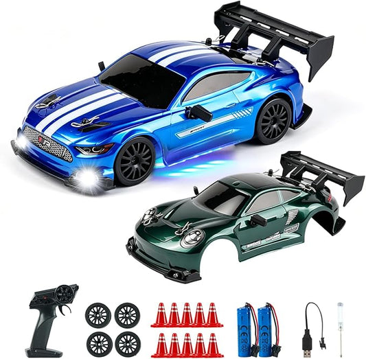 1:24 RC Drift Car, 20KM/H 4WD High Speed Remote Control Car with 2 Batteries, Extra Body Shell, Drift Tires, 10 Cones & LED Lights, 2.4GHz Racing Car Toy for Boys Girls.