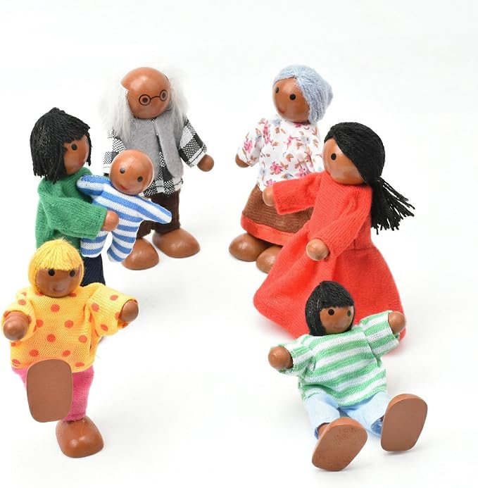 14 Pcs Wooden Dollhouse People Family Set with Movable Limbs, Mini People Figures for Doll House Play