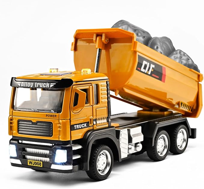 Dump Truck Toys for Boys 3-5 Year Old,Dump Truck Toy Metal Diecast Cab,Pull Back Toy Dump Trucks Construction Vehicles with Lights and Sounds,Construction Trucks for Kids 3 Year and UP