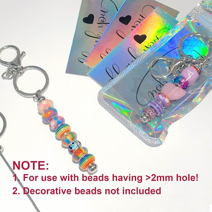 42/84/126 Pcs Beadable Keychain Bars Bulk Blank DIY Beaded Keychain Making Supplies with Bag Thank You Card