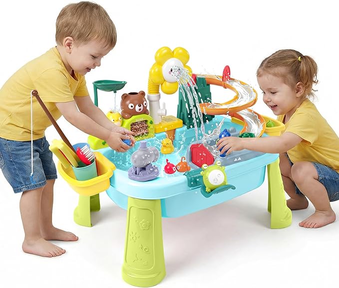 OKPOW Sturdy Water Table for Toddlers 1-2: No Tipping on Uneven Backyard | 4 Wide Legs & 3-Gal Sink Reduce Wobble by 80% - Keep Toddlers Safely Engaged in Splash Play, Tool-Free Assembly