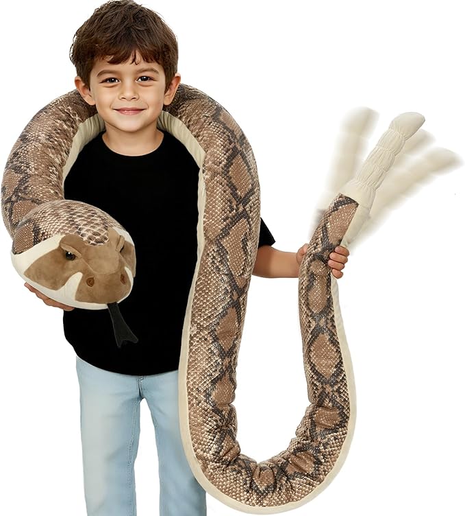 MaoGoLan 97 inch Giant Rattlesnake Plush Long Stuffed Snake Toy Realistic Python Stuffy for Kids Prank Props Christmas Birthday Easter Valentine's Day, Brown