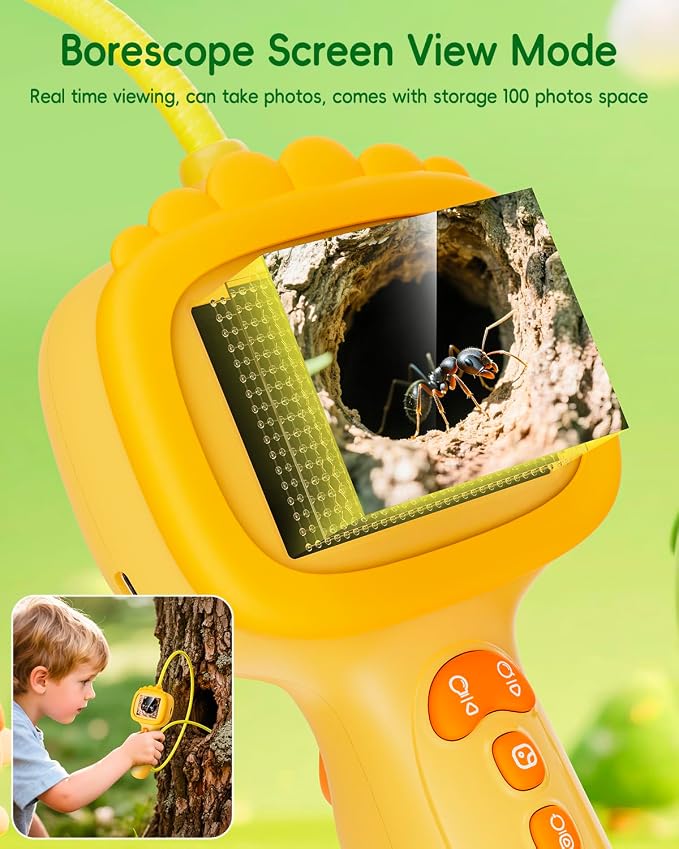 Borescope Snake Camera with Light for Kids, Outdoor Educational STEM Toys, Science Gifts for 5 Year Old Boy, Camping Nature Activities, Best Birthday Gift for Boys, Girls Ages 4,5,6,7,8,9,10(Orange)