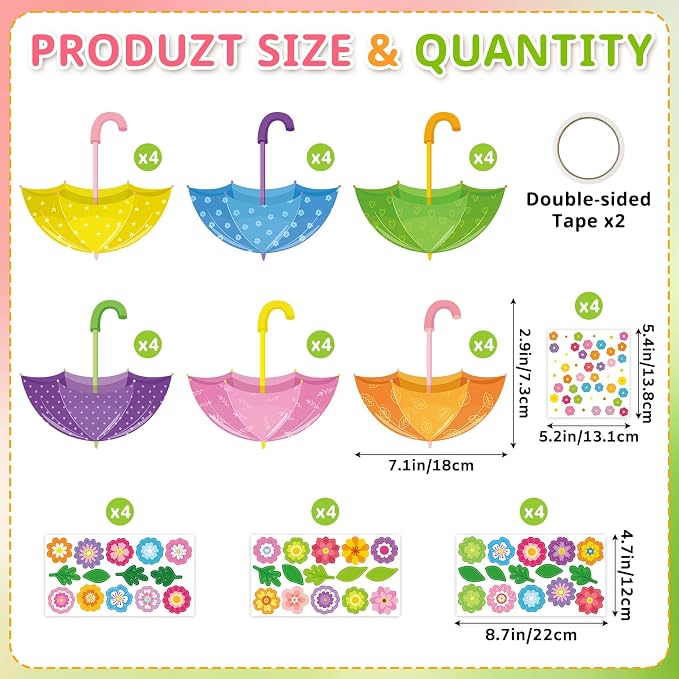 PAIVSUN 24Pcs Spring Crafts Kits Make You Own Umbrella Paper Ornament DIY Arts and Crafts for Spring Summer April Activity Party Decoration Supplies