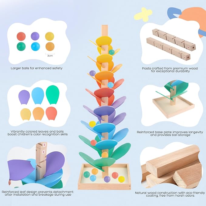 Wooden Marble Run Music Tree Marble Run Learning Game Montessori Wooden Color Sorting Toy Birthday Gift for Boys and Girls Ages 3-8