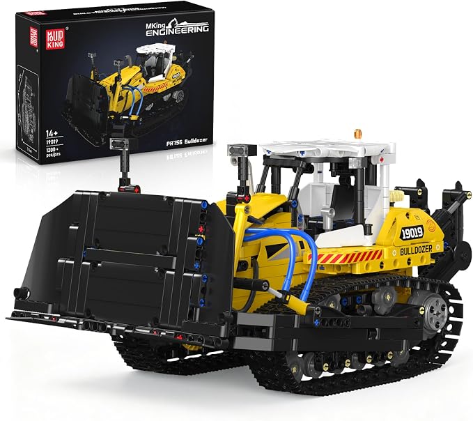 Mould King 19019 Technik Construction Bulldozer Kit with Pneumatic Cylinders, 1200-Piece Engineering Vehicle Model, Creative Building Set for Adult Collectors