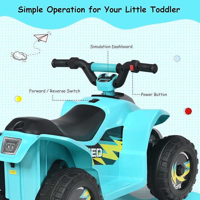Costzon Kids ATV, 6V Battery Powered Electric Quad, Forward/Reverse Switch, Rear Wheeler Motorized Ride On Mini Vehicle Car for Toddlers Boys Girls, Ride on ATV (Blue)