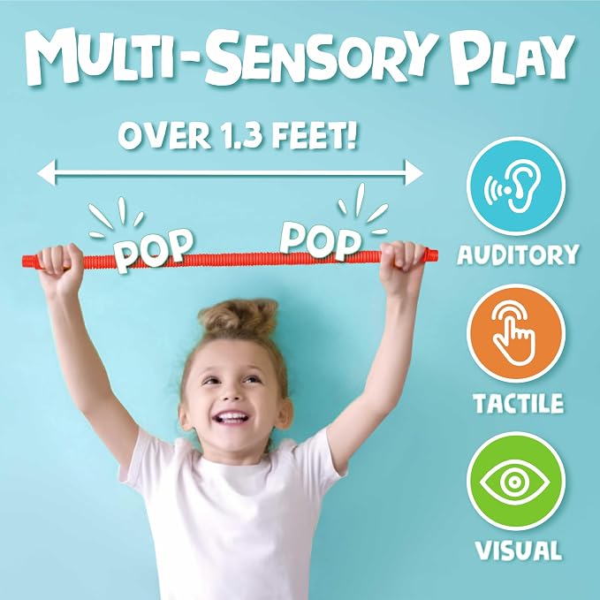 BUNMO Pop Tubes - Sensory Toys - Fidget Toys - Imaginative Play & Stimulating Creative Learning - Hours of Fun for Kids - Tons of Ways to Play - Non-Mouthable Toy 3+ - 8 Pack Small