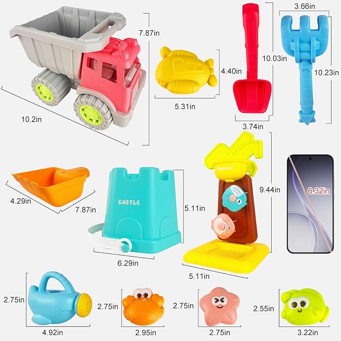 IOKUKI Sand Toys with Extra Large Mesh Bag Including Dump Truck, Sand Water Wheel, Beach Buckets, Shovels, Rakes, Molds, Outdoor Beach Toys Tool Kit for Kids, Toddlers, Boys and Girls (12 PCS) Age 3+