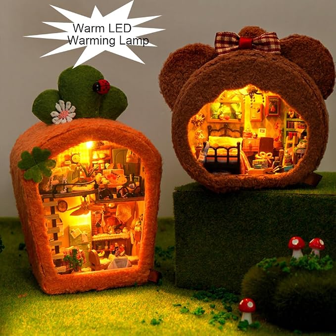Miniature Dollhouse Kit DIY Wooden Dolls House,Tiny House kit with Furniture, Great Handmade Crafts Gift for Birthday Valentine's Day (TH2PCS)