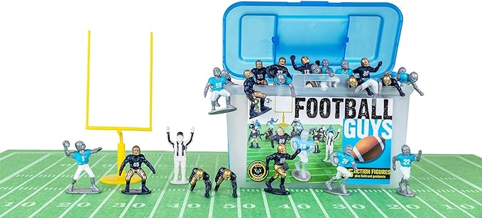 Kaskey Kids Football Guys, Navy Gold vs. Gray Blue, 30 Pieces in Each Set, Includes 2 Teams, Accessories, and Travel Storage Case, Nostalgic Sports Action Figures for Imaginative Play, Ages 3 and Up