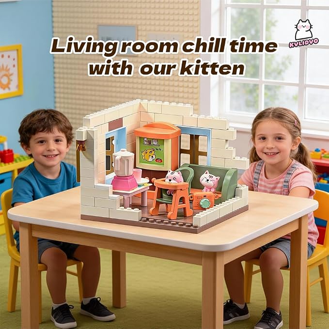 Koko's Cat Town DIY Miniature House Kit, Tiny White House Series Living Room Building Kit, Purrfect Dollhouse with 255PCS, Cat Toys Gift for Girls Boys Teens Kids Ages 3+