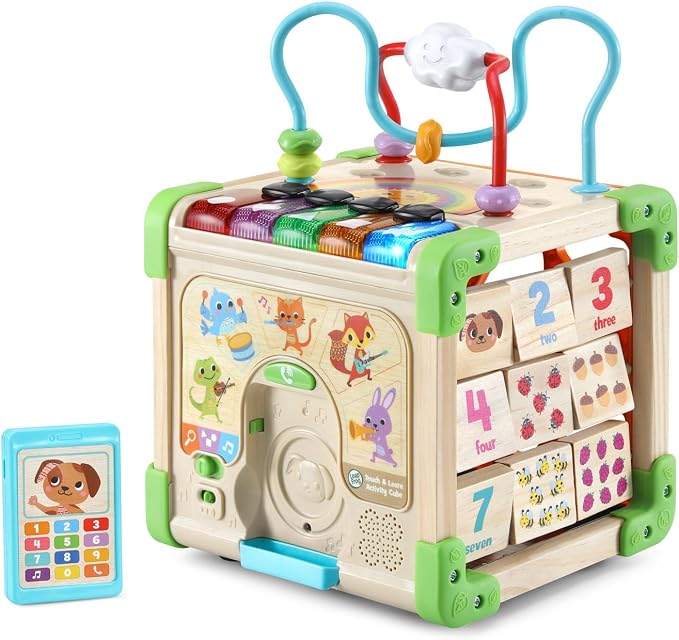 LeapFrog Touch and Learn Electronic Musical Light-Up Wooden Activity Cube Toy, Animal Themed, Ages 1 and Up