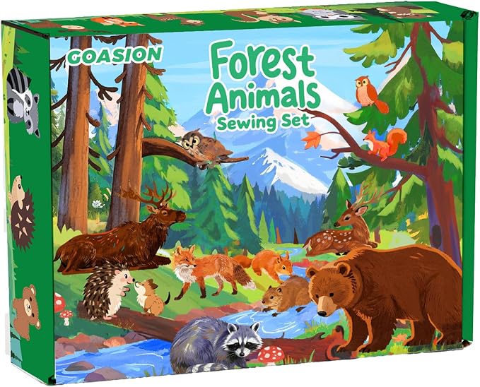 GOASION Sewing Kit for Kids, Woodland Animals Kids Sewing Kit, Pre Punched Design for DIY Hanging Decorations, Sewing Tit for Beginners Age 8-12, Boys & Girls Birthday Gift