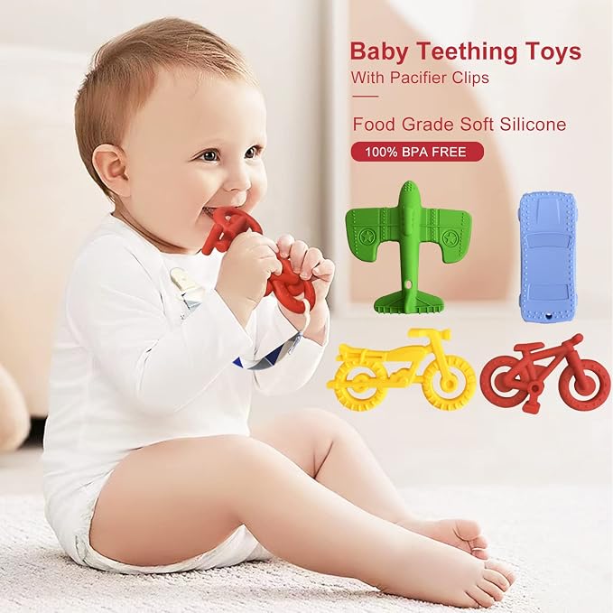 Teething Toys for Babies 6-12 Months 12-18 Months, Teether Toys, Baby Chew Toys, BPA Free Teething Toys, Baby Teether, Transportation Tools Shape Teethers, Baby Toys for Boys Girls (6 Pack)