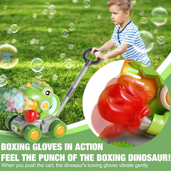Dolanus Bubble Machine for Toddlers: Dinosaur Boxing Bubble Machine Push Car, Bubble Lawn Mower, Toddler Toy for Outdoor, Toys for Ages -4, Gifts for 3 4 5 Year Old Kids Girls Boys Birthday