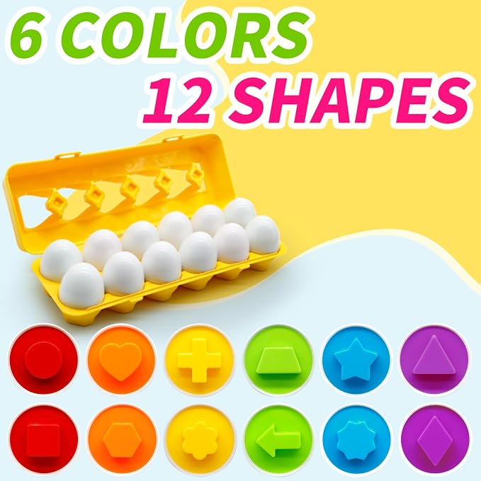 WEEJOYGAM Egg Toy, Toddler Montessori Toys for 1 2 3 Year Old Boy Girl Birthday Gift, Shape Sorter Color Sorting Matching Eggs for Toddlers 1-3, Play Egg Puzzle Sensory Fine Motor Skills Learning Game