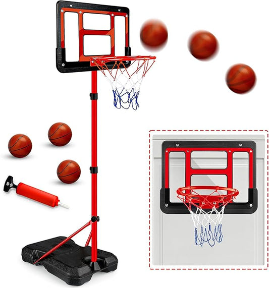 Kids Basketball Hoop with Stand, Adjustable Basketball Set, Toddler Basketball Toys for Boys Age 3 4 5 6 7 8, Indoor Outdoor Backyard Sport Game Gifts