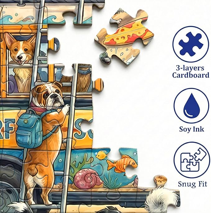 Puzzles for Kids Ages 6-8 8-10 10-12 - 200 Piece Jigsaw Puzzles for Kids Aged 6 to 12 - Dogs On The Beach Surf Fun Animal Puzzle - Colorful Children Puzzles for Girls and Boys Educational Toys