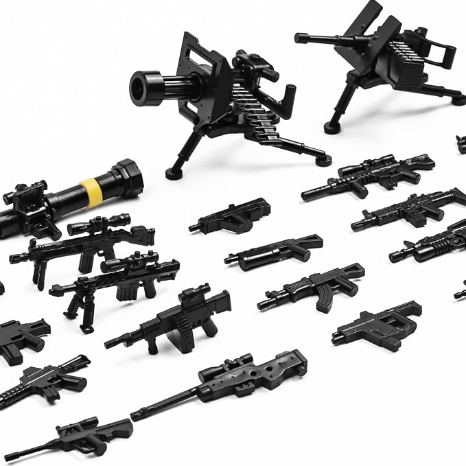 25 Pcs Weapons Pack Military Toy Soldiers Figures Army Equipment Toy Set - Gear Sets Pieces Weapon Battle Building Blocks Compatible with Major Brand, 3 Years Old and up