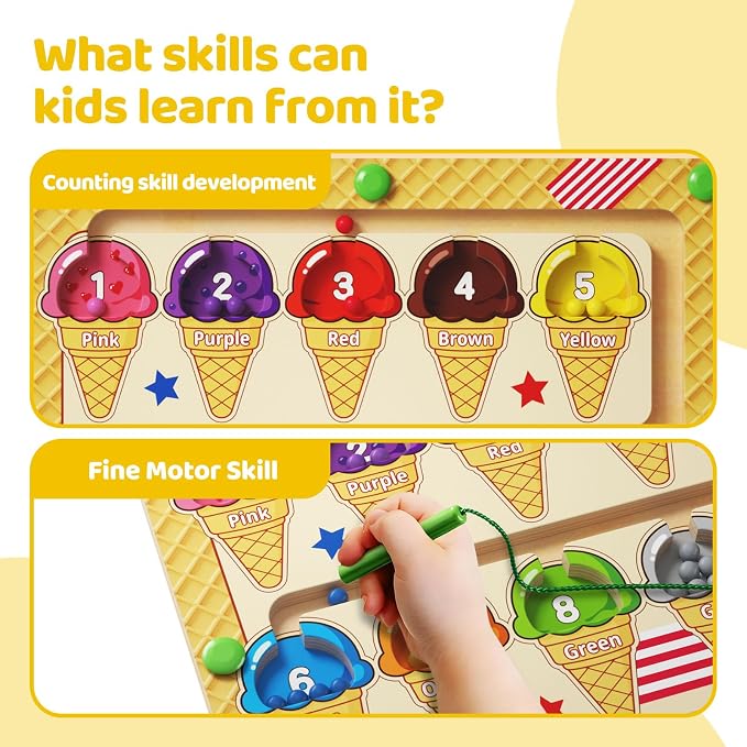 zhiwuzhu Magnetic Color and Number Maze，Wooden Matching Learning Counting Board for Toddler Ages 2-4，Preschool Learning Activities Toys，Toddler Fine Motor Skills Toys for Boys Girls