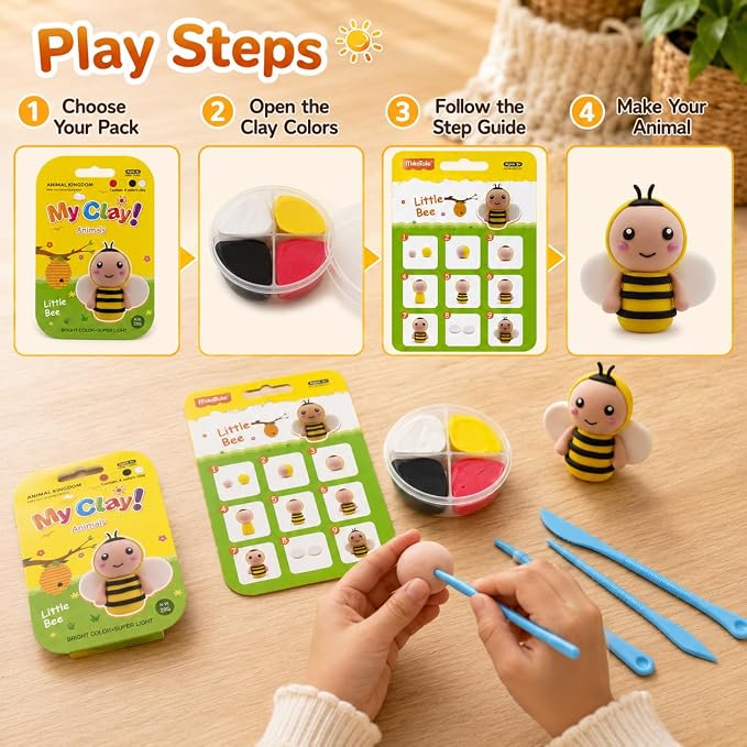 Air Dry Clay Kit, 12 Animals Kingdom Modeling Clay for Kids, DIY Model Magic Clay with Tools&Idea Cards, Soft&Non-Sticky, Safe&Non-Toxic Magic Clays, Creatible Art Crafts Toys Gifts for Boys Girls