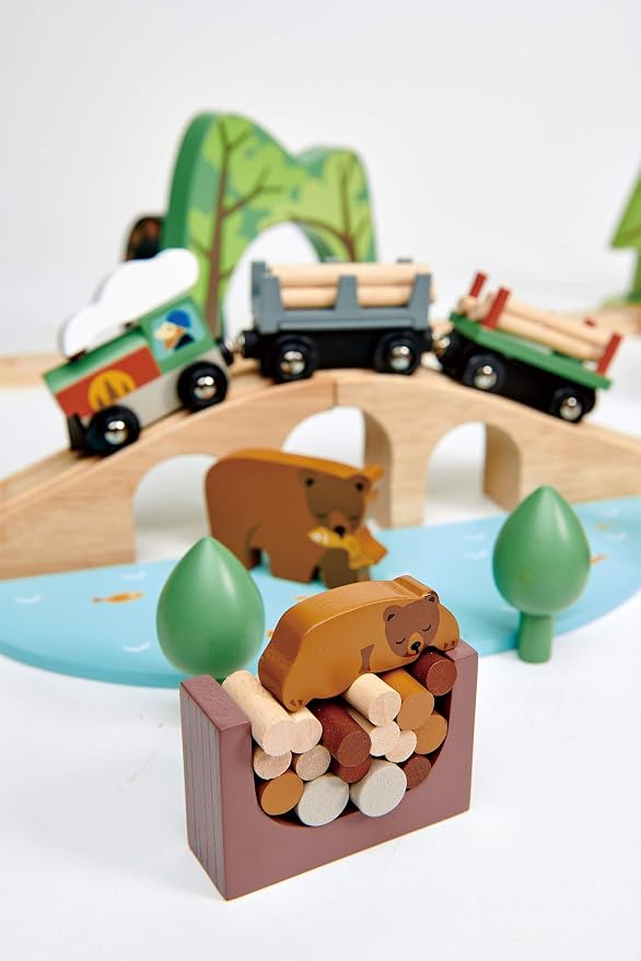 Tender Leaf Toys - Wild Pines Train Set - Stunning Wooden Lumberjack Style Toy Train Set for Age 3+