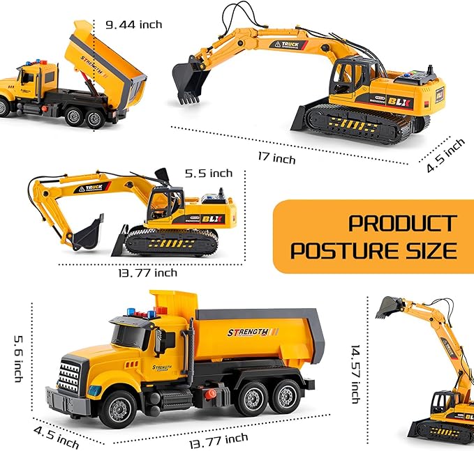 LerBao 2 Pack Large Construction Engineering Truck Toys,Moveable Claw Excavator & Lifting Back Dump Truck Toy for 3 4 5 6 7 8 Years Old Boys Kids Childs Toddlers Christmas Birthday Gift