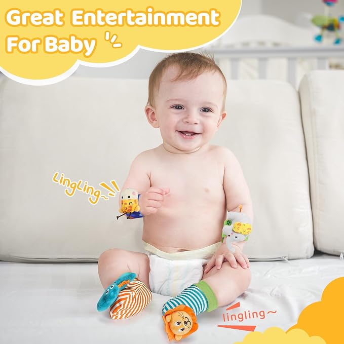 URMYWO Wrist Rattles for Baby - Rattle Socks - Foot Finder Set - Baby Toys for 0-12 Months Infant - Newborn Essentials - Early Learning Sensery Toys for Boy Girl as Shower Gifts
