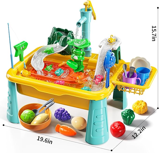 JUKUDAHU Water Table for Toddlers 1-3 - Toddler Outdoor Toy, Outside Water Play Table for Kids Ages 4-8, Play Sink Toy with Running Water, Fishing Games, Birthday Gifts for Boys and Girls 3 4 5 6