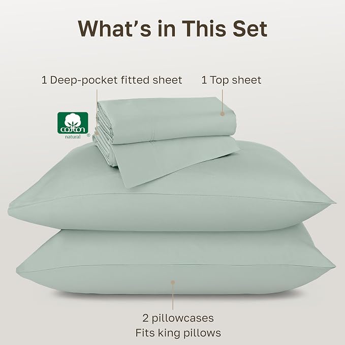 California Design Den Luxury King Size Sheets Set - Buttery Soft 800 Thread Count 100% Cotton Sateen, Durable Bed Sheets Set - Soft Celadon