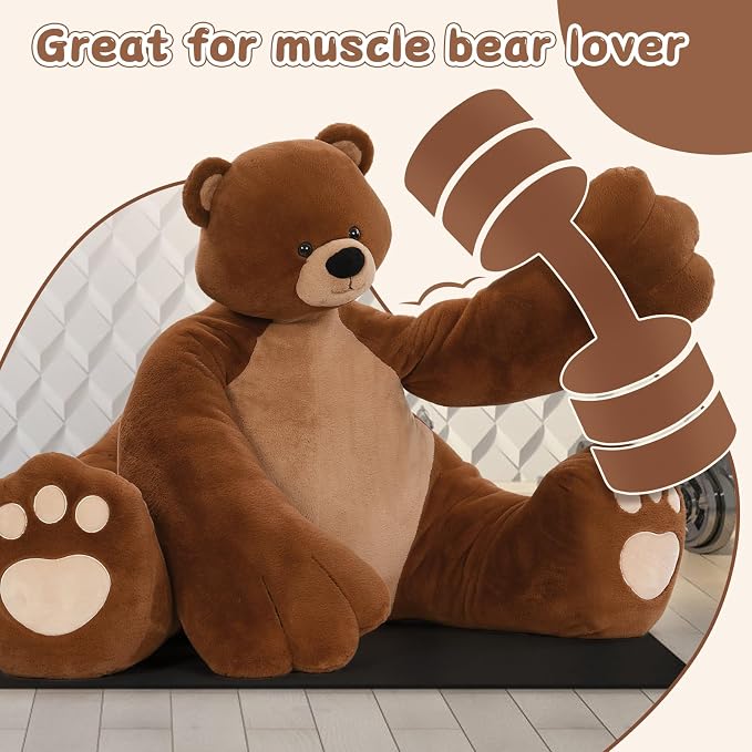 MaoGoLan Giant Teddy Bear Stuffed Animal,Unique Little Head and Big Muscle Body Teddy Bear Plush Toy, 43.3" Sitting Height Huggable Teddy Bear Gift for Muscle Bear Lover, Party Favor,Long Distance