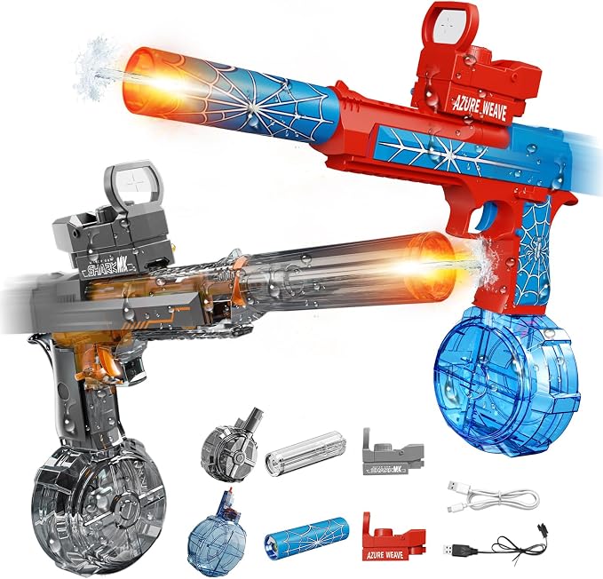 2 Pack Electric Water Gun for Adults & Kids, Automatic Squirt Gun with Light-Up Muzzle, Battery Powered Water Pistol, 26-32 FT Long Range Summer Outdoor Pool Beach Toy