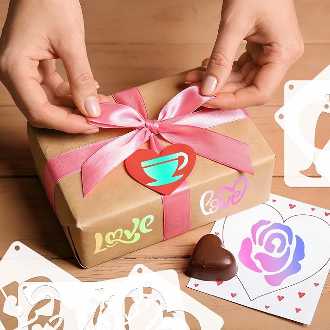 72 PCS 3x3 Inch Valentine‘s Day Stencils for Painting - Love red HeartKiss red RoseCupid's Arrow Reusable Valentine's Painting Templates on Wood, Glass, Fabric, Window Door Decor DIY Decoration