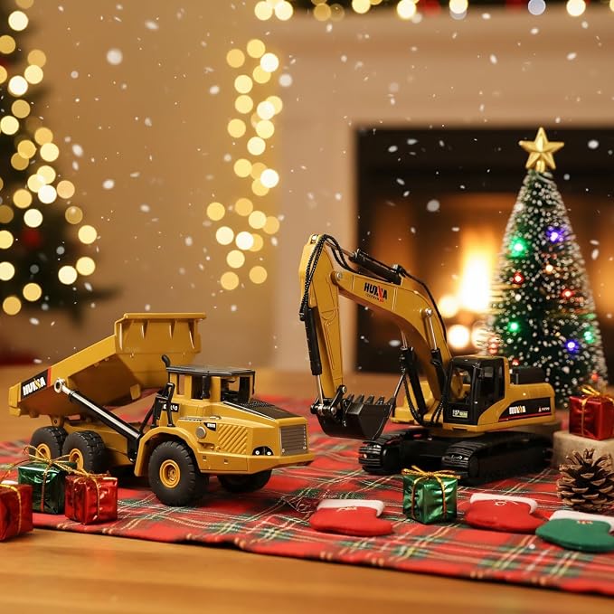 Dump Truck and Excavator Toys Set, Construction Vehicle Diecast Dump Truck Model Birthday Gift for Adult (1/50-Dump & Excavator Set)